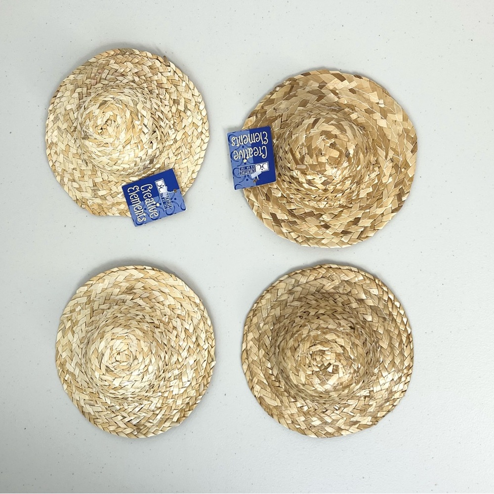 Lot of 4 Creative Elements 6” Straw Hats Doll Crafts